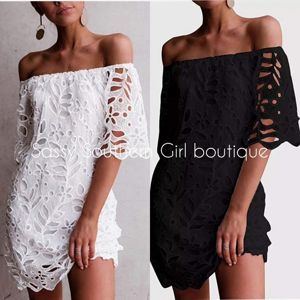 🆕⭐ Black off shoulder crochet lace dress